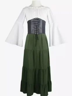 Costumes rétro noirs à lacets robe déguisement Marie Antoinette ensemble vintage femmes Bourgogne