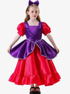Costumes Rétro Rose Robe Élégante Femme Déguisement Vintage Manches Courtes