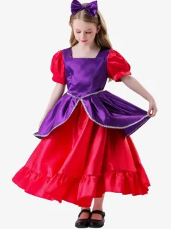 Costumes Rétro Rose Robe Élégante Femme Déguisement Vintage Manches Courtes