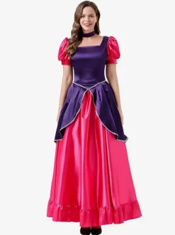 Costumes Rétro Rose Robe Élégante Femme Déguisement Vintage Manches Courtes