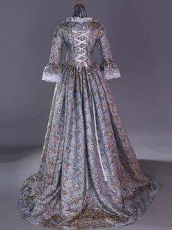 Costumes rétro roses Robe à imprimé floral en dentelle de polyester Costume Marie Antoinette Ensemble rétro pour femmes Costume du 18e siècle