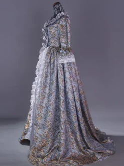 Costumes rétro roses Robe à imprimé floral en dentelle de polyester Costume Marie Antoinette Ensemble rétro pour femmes Costume du 18e siècle