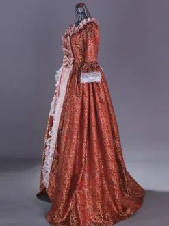 Costumes rétro roses Robe à imprimé floral en dentelle de polyester Costume Marie Antoinette Ensemble rétro pour femmes Costume du 18e siècle