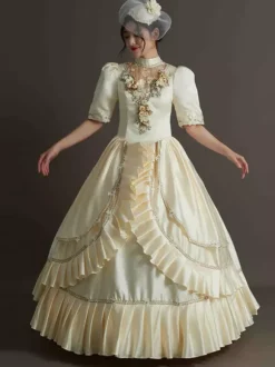 Costumes rétro vert chasseur chapeau à volants en Polyester pour femmes Costume Marie Antoinette robe de bal de fête rétro