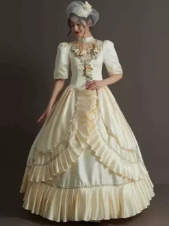 Costumes rétro vert chasseur chapeau à volants en Polyester pour femmes Costume Marie Antoinette robe de bal de fête rétro