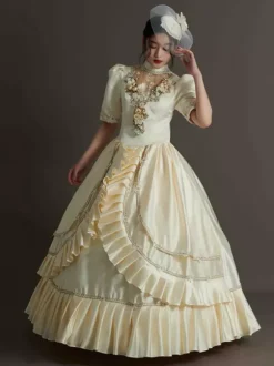 Costumes rétro vert chasseur chapeau à volants en Polyester pour femmes Costume Marie Antoinette robe de bal de fête rétro