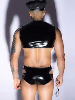 Costumes sexy pour hommes avec casquette de policier Rave Club Combinaison et chapeau en polyester
