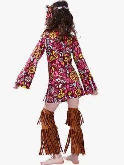 Costumes Vintage 1950s Pour Enfants Rouge Ensemble Halloween Fibre De Polyester Pour Fille Robe En Jambières