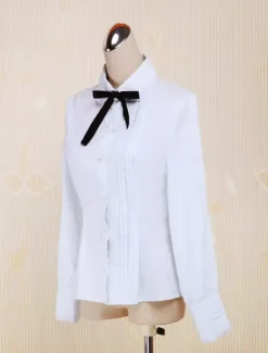 Coton blanc Lolita Blouse manches longues col Turn-down Bow Déguisements Halloween
