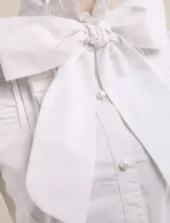 Coton noir Lolita Blouse manches longues Stand collier volants Bow Déguisements Halloween