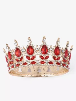 Couronnes et diadèmes rétro rouges style vintage en alliage et strass accessoire de princesse et de reine.