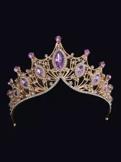 Couronne vintage dorée pour femme en alliage de cristal coiffe de reine et de princesse