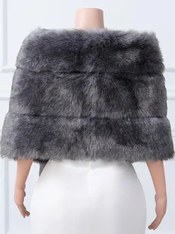 Couverture de mariée en fausse fourrure  enveloppe de mariage  noir et argent