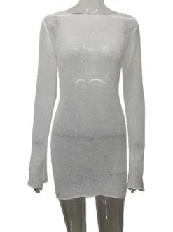 Couvre Maillot Femmes Blanc Dos Nu Polyester Été Plage Manches Longues