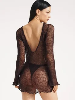 Couvre Maillot Femmes Blanc Dos Nu Polyester Été Plage Manches Longues