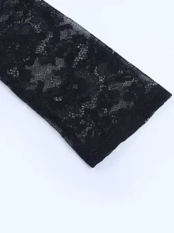 Crop top en dentelle florale pour femme - Noir sexy col en V manches longues - Tenue de soirée printanière 2026
