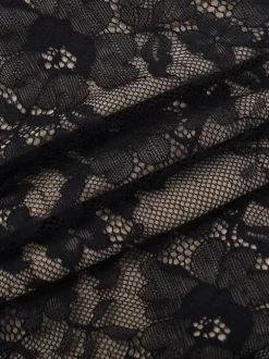 Crop top en dentelle florale pour femme - Noir sexy col en V manches longues - Tenue de soirée printanière 2026
