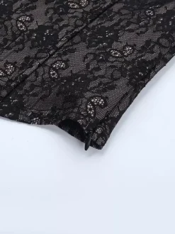 Crop top corset en dentelle noire pour femme - Chemisier bustier gothique à manches longues et décolleté c艙ur - Soirée printanière 2026