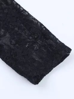 Crop top corset en dentelle noire pour femme - Chemisier bustier gothique à manches longues et décolleté c艙ur - Soirée printanière 2026