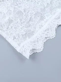 Crop top sexy en dentelle transparente pour femme - Décolleté en V profond manches longues coupe ajustée - Style coquette tenue de soirée en boîte de nuit 2026