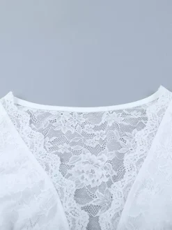 Crop top sexy en dentelle transparente pour femme - Décolleté en V profond manches longues coupe ajustée - Style coquette tenue de soirée en boîte de nuit 2026