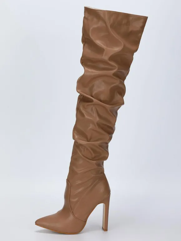 Cuissarde à Talons Hauts Femme avec Bout Pointu Verni Unicolore