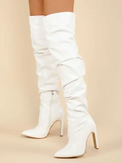 Cuissarde à Talons Hauts Femme avec Bout Pointu Verni Unicolore