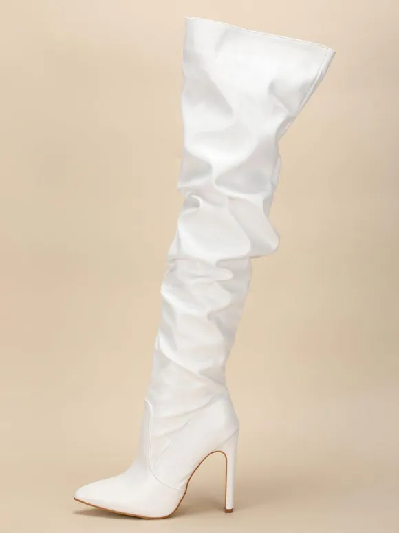 Cuissarde à Talons Hauts Femme avec Bout Pointu Verni Unicolore
