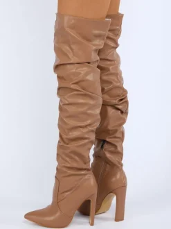 Cuissarde à Talons Hauts Femme avec Bout Pointu Verni Unicolore