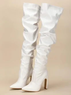 Cuissarde à Talons Hauts Femme avec Bout Pointu Verni Unicolore