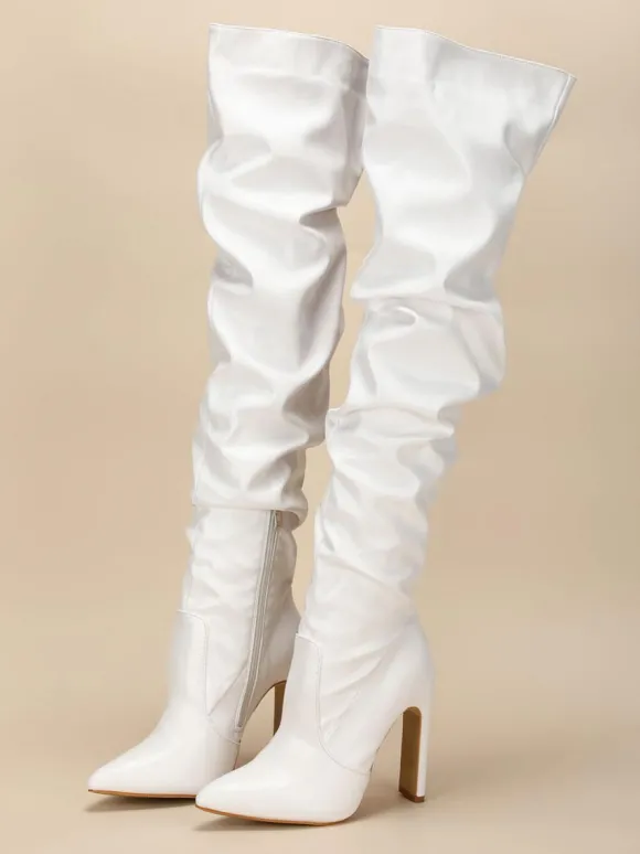 Cuissarde à Talons Hauts Femme avec Bout Pointu Verni Unicolore