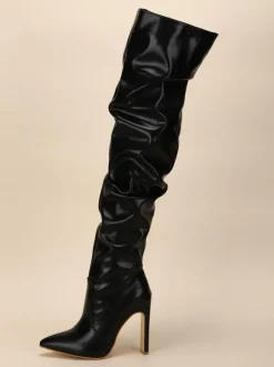 Cuissarde à Talons Hauts Femme avec Bout Pointu Verni Unicolore