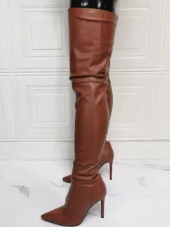 Cuissardes à Talons Hauts Femme avec Bout Pointu à Zip en Cuir Synthétique Unicolore