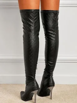 Cuissardes à Talons Hauts avec Bout Pointu Femme en Cuir Synthétique Unicolore