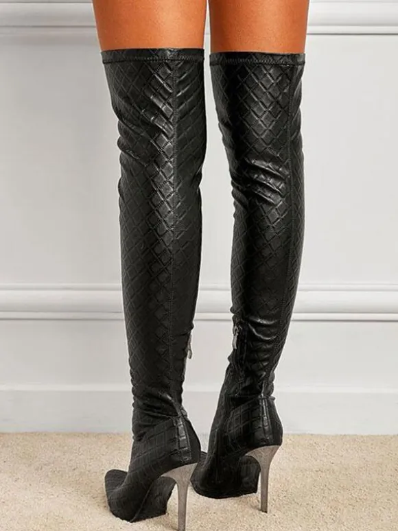 Cuissardes à Talons Hauts avec Bout Pointu Femme en Cuir Synthétique Unicolore