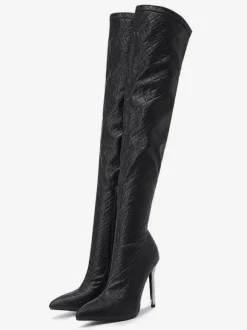 Cuissardes à Talons Hauts avec Bout Pointu Femme en Cuir Synthétique Unicolore