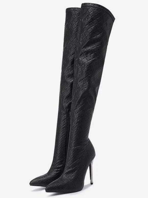 Cuissardes à Talons Hauts avec Bout Pointu Femme en Cuir Synthétique Unicolore