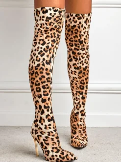 Cuissardes à Talons Hauts avec Bout Rond Bicolores