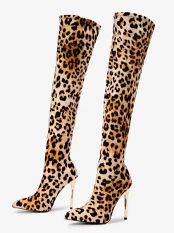Cuissardes à Talons Hauts avec Bout Rond Bicolores