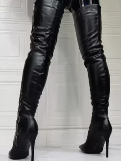 Cuissardes à Talons Hauts Femme avec Bout Pointu Unicolore