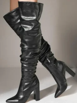 Cuissardes à Talons Hauts Femme avec Bout Pointu Unicolore