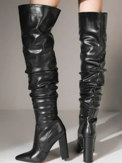 Cuissardes à Talons Hauts Femme avec Bout Pointu Unicolore