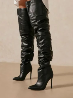 Cuissardes à Talons Hauts avec Bout Pointu Femme en Cuir Synthétique Unicolore