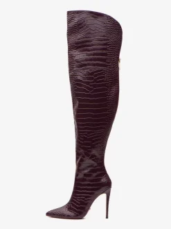 Cuissardes argentées Bottes à talons hauts argentées motif pierre