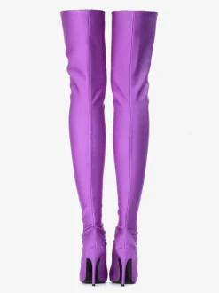 Cuissardes Bottes Hautes Élastiques Noires En Satin Femmes À Bout Pointu Talons Hauts