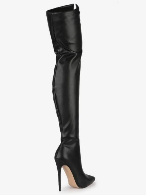 Cuissardes Bottes noires bout pointu zip talon haut Cuissardes pour les femmes