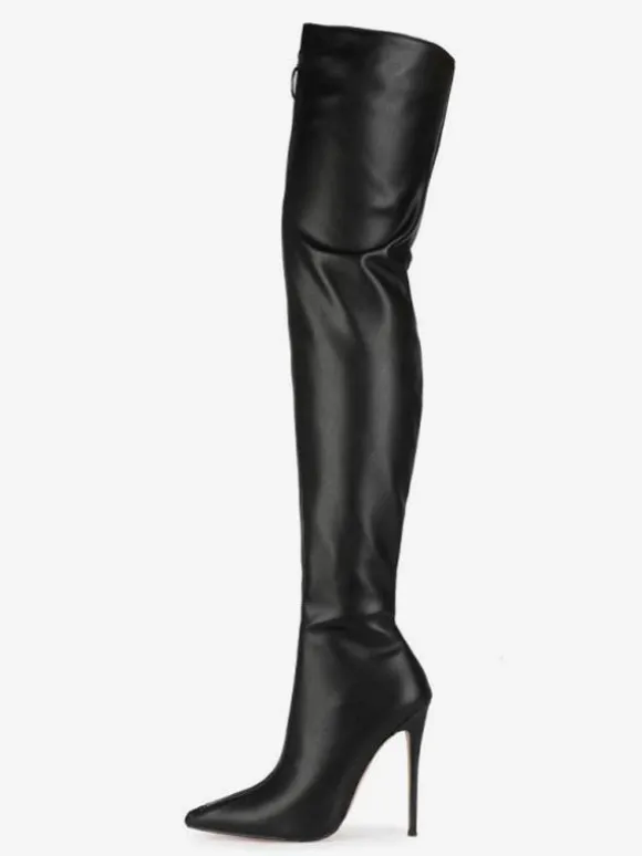 Cuissardes Bottes noires bout pointu zip talon haut Cuissardes pour les femmes