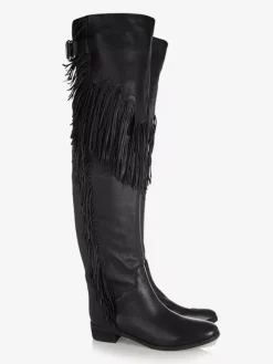 Cuissardes Bottes Plates Au-Dessus Du Genou Pour Femmes Avec Frange Bout Rond Avec Boucle
