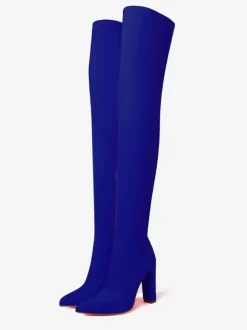 Cuissardes Bout Pointu Talon Bloc Élastique Bottes Au Genou Chaussures Femme