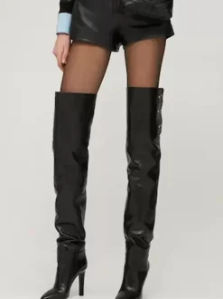 Cuissardes Chaussures Bottes Noires À Bout Pointu Talon Aiguille Femme